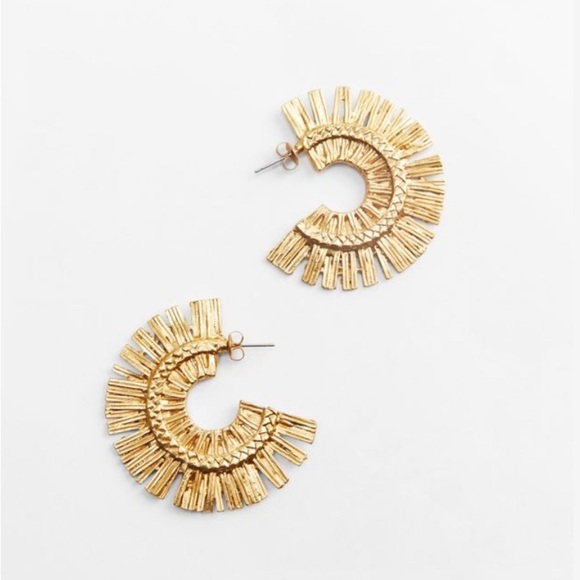 Zara Gold Flat Hoop Earrings - Picture 4 of 15